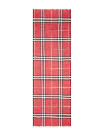 Shop Burberry Women's Giant Check Silk Gauze Scarf In Bright Red Black