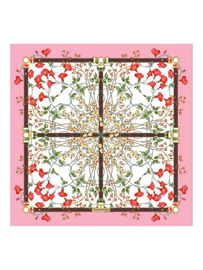 Shop Burberry Women's Floral Print Silk Square Scarf In Pale Candy Pink
