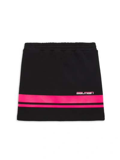 Shop Balmain Little Girl's & Girl's Contrast Stripe Logo Skirt In Black Fuchsia