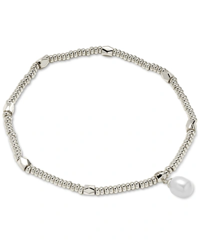Shop Kendra Scott Lindsay Imitation Pearl Stretch Bracelet In Silver