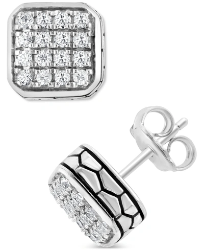 Effy Collection Effy Men's White Sapphire Square Cluster Stud Earrings (5/8 Ct. T.w.) In Sterling Silver In Sterling Silver