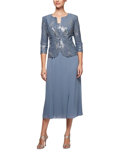 Shop Alex Evenings Petite Midi Dress & Jacket In Steel Blue