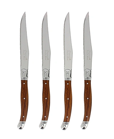 Shop French Home Laguiole Steak Knives Wood Grain, Set Of 4 In Dark Brown