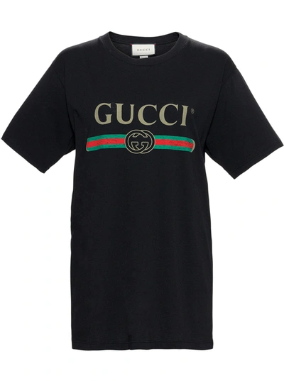 Shop Gucci Cotton T-shirt With Vintage Logo Print In Black