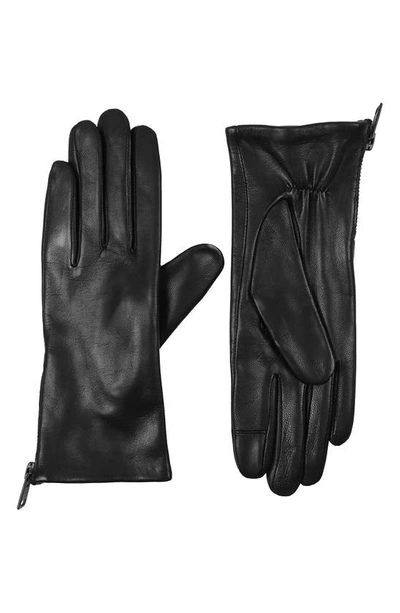 Shop Allsaints Zip Leather Tech Gloves In Black
