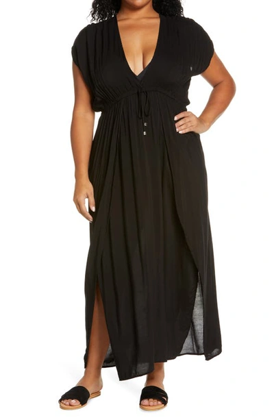 Shop Elan Wrap Maxi Cover-up Dress In Black