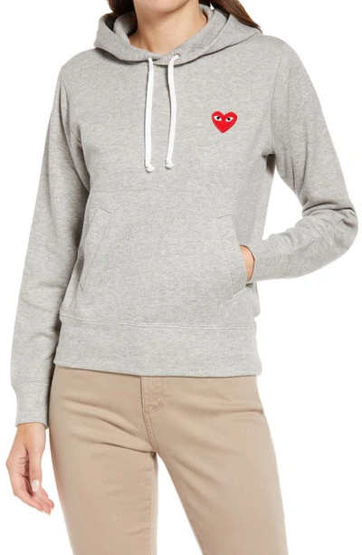 Shop Comme Des Garçons Play Heart Appliqué Cotton Hoodie In Grey