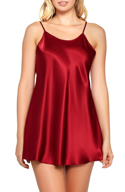 Shop Icollection Satin Chemise In Burgundy