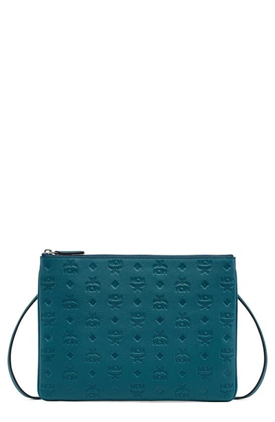 Shop Mcm Klara Monogram Leather Crossbody Pouch In Deep Teal