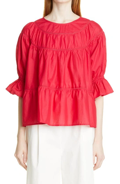 Shop Merlette Sol Tiered Cotton Top In Berry
