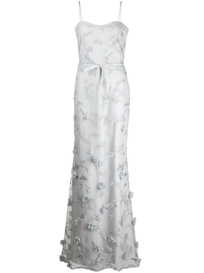 Shop Marchesa Notte Bridesmaids Embroidered Floor-length Gown In Grau