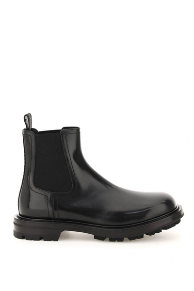 Shop Alexander Mcqueen Brushed Leather Chelsea Boots In Black