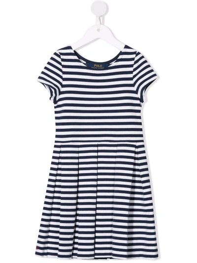 Shop Ralph Lauren Striped Pleated-skirt Dress In Blue