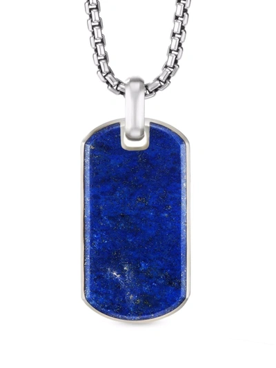 David Yurman Sterling Silver Chevron Lapis Lazuli Tag In Silber