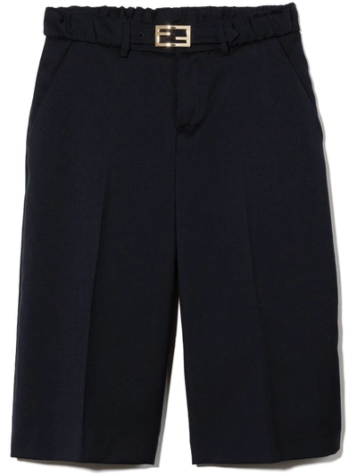 Shop Fendi Ff Belted Bermuda Shorts In Blue