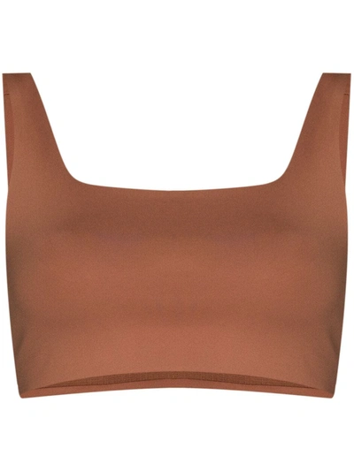 Shop Girlfriend Collective Tommy Square-neck Sports Bra In Nude