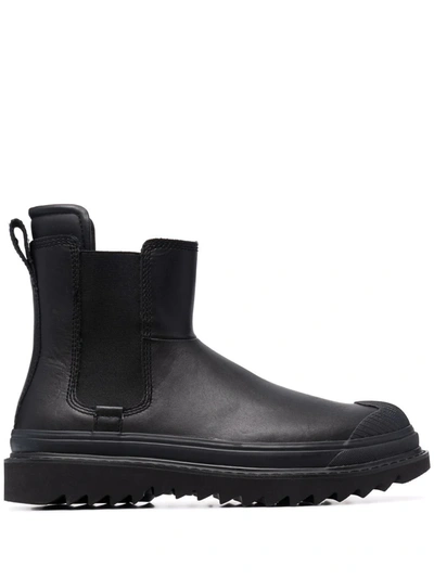 Shop Diesel Leather Chelsea Boots In Black