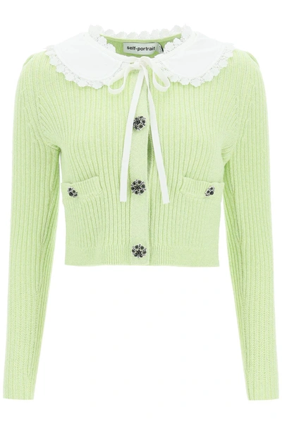Shop Self-portrait Self Portrait Cardigan With Lace Collar In Mixed Colours