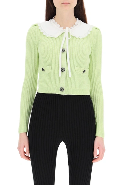 Shop Self-portrait Self Portrait Cardigan With Lace Collar In Mixed Colours