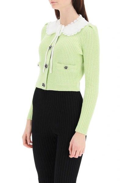 Shop Self-portrait Self Portrait Cardigan With Lace Collar In Mixed Colours