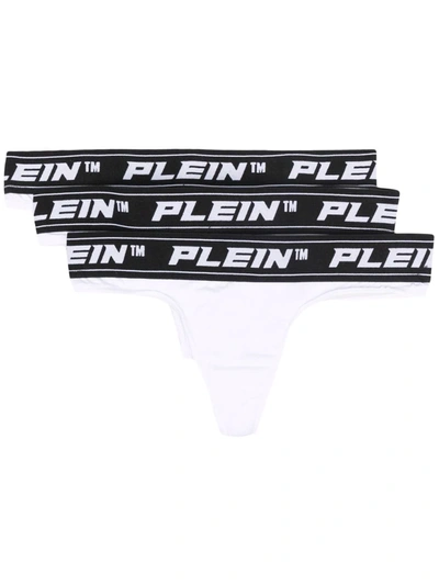 Shop Philipp Plein Logo-waistband Set Of 3 Thongs In White