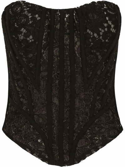 Dolce & Gabbana Cotton Top With All-over Lace Work In Schwarz