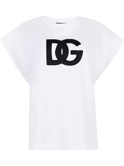 Shop Dolce & Gabbana Interlock Logo-patch T-shirt In Weiss