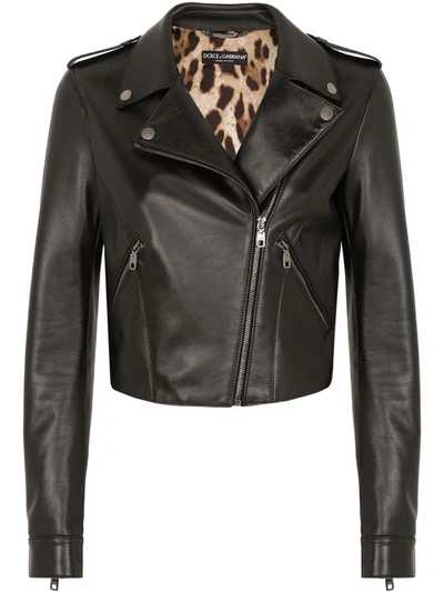 Shop Dolce & Gabbana Leather Biker Jacket In Schwarz