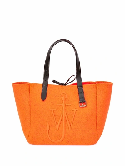 Shop Jw Anderson Belt Embroidered-logo Tote Bag In Orange