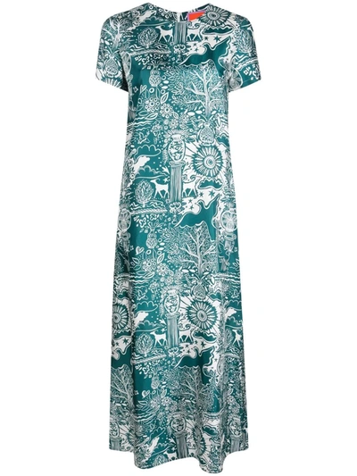 Shop La Doublej Swing Ionic-print A-line Long Dress In Blau