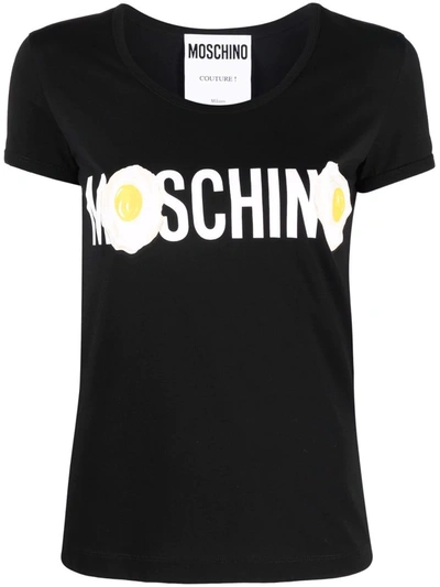 Shop Moschino Egg-print Cotton T-shirt In Schwarz