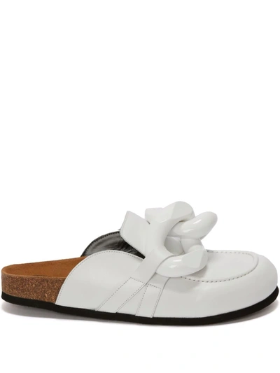 Jw Anderson Shearling Leather Chain Loafer Mules In Weiss