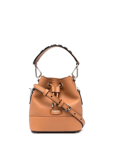 Shop Lancel Drawstring Leather Bag In Braun