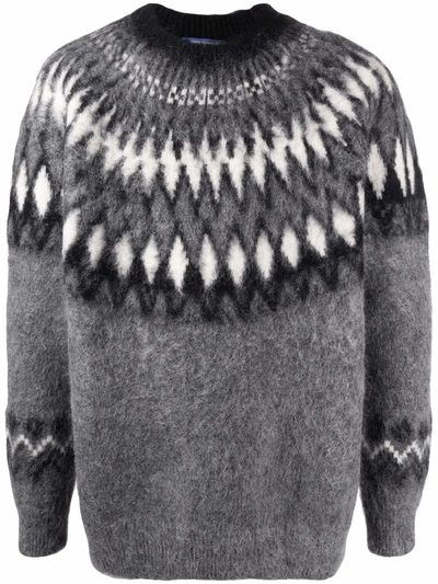 Junya Watanabe Geometric-print Knitted Jumper In Grau