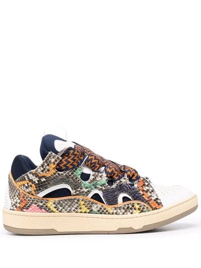 Lanvin Curb Snakeskin-effect Sneakers   In Orange