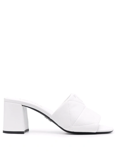 Shop Prada 65mm Logo-detail Quilted Leather Mules In Weiss