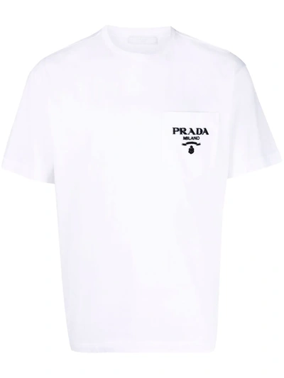 Embroidered-logo Pocket Cotton T-shirt In White Embroidered-logo Pocket Cotton T-shirt In White