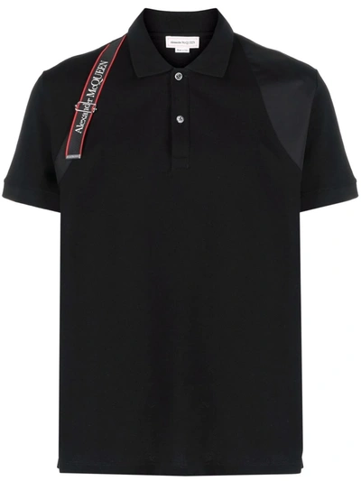 Shop Alexander Mcqueen Logo-strap Polo Shirt In Schwarz