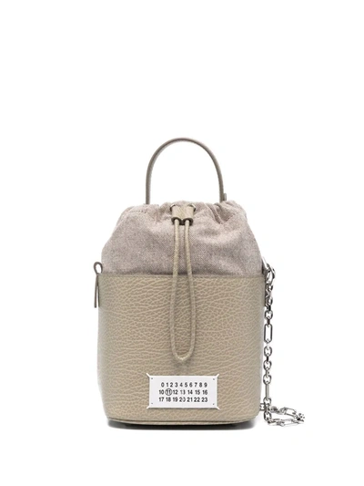 Maison Margiela Beige Leather Crosbody Bucket Bag In Nude