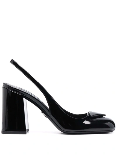 Shop Prada 95mm Patent Leather Slingback Pumps In Schwarz