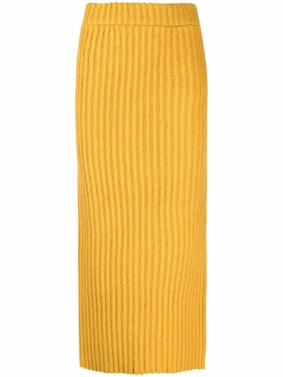 Shop By Malene Birger High-waisted Ribbed-knit Midi Skirt In Gelb