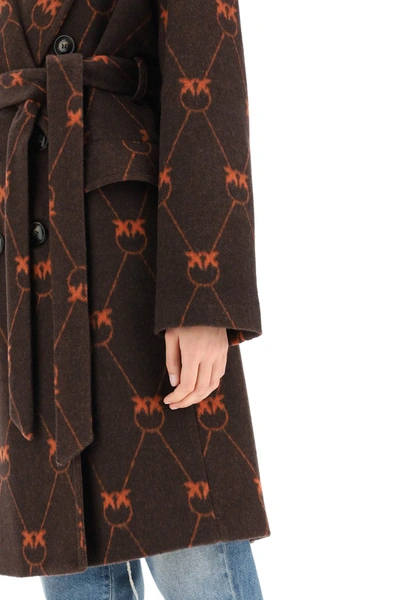 Shop Pinko Monogram Jacquard Coat In Brown,orange
