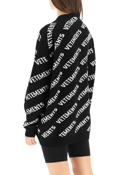 Shop Vetements Monogram Jacquard Sweater In Black,white