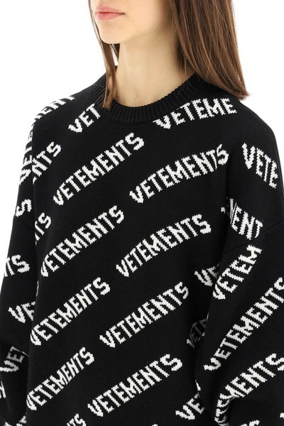 Shop Vetements Monogram Jacquard Sweater In Black,white