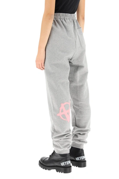 Shop Vetements Jogging Trousers With Anarchy Gothic Logo In Grey