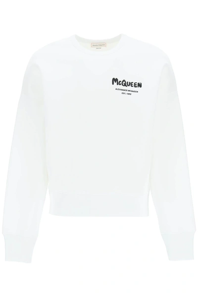 Shop Alexander Mcqueen Graffiti Logo Sweatshirt In White