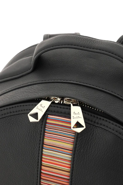 Shop Paul Smith 'signature Stripe' Leather Backpack In Black