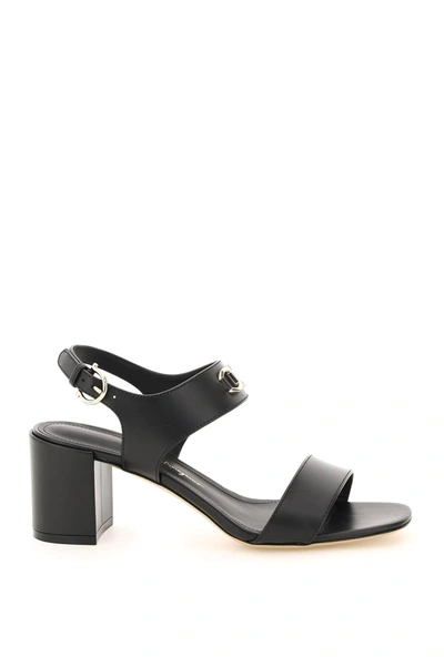 Shop Ferragamo Gancini Leather Sandals In Black