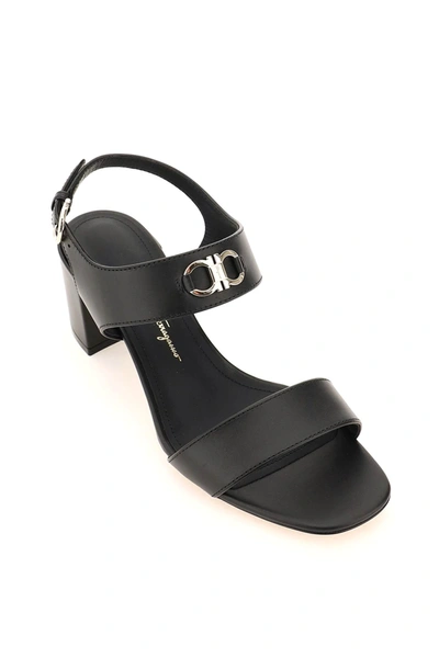 Shop Ferragamo Gancini Leather Sandals In Black