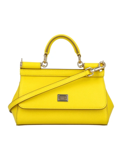 Shop Dolce & Gabbana New Sicily Small Shoulder Bag In Lemon